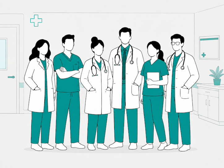 Physicians collaborating on clinical tools